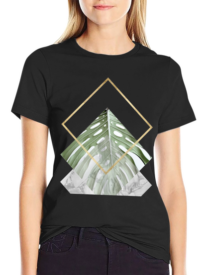 Geometric Leaf Print T-Shirt