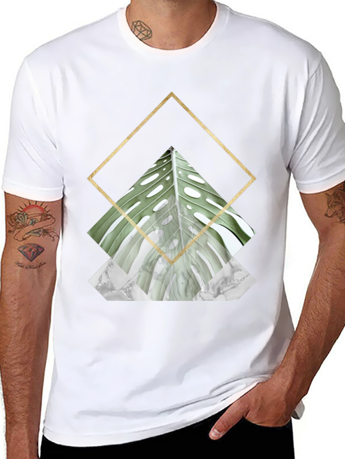 Geometric Leaf Print T-Shirt