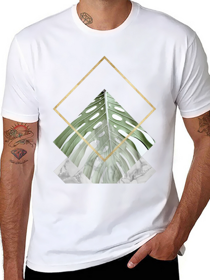 Geometric Leaf Print T-Shirt
