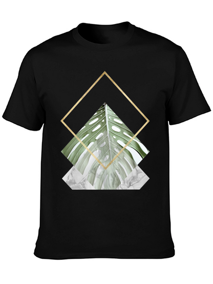 Geometric Leaf Print T-Shirt