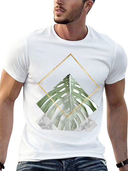 Geometric Leaf Print T-Shirt