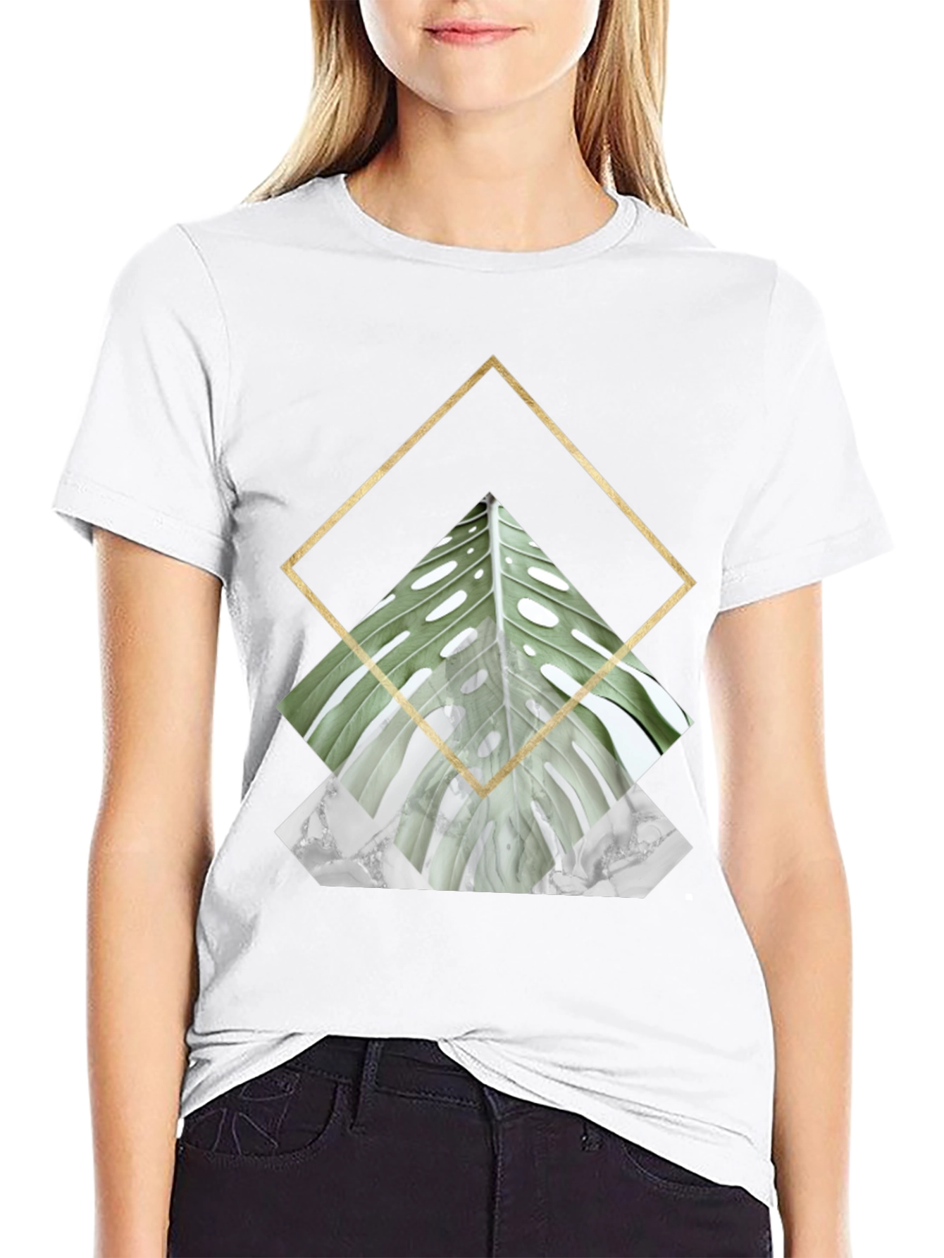 Geometric Leaf Print T-Shirt