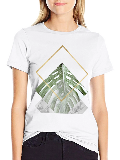 Geometric Leaf Print T-Shirt