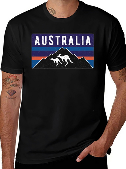 Australia Kangaroo Mountain Graphic Tee - Black