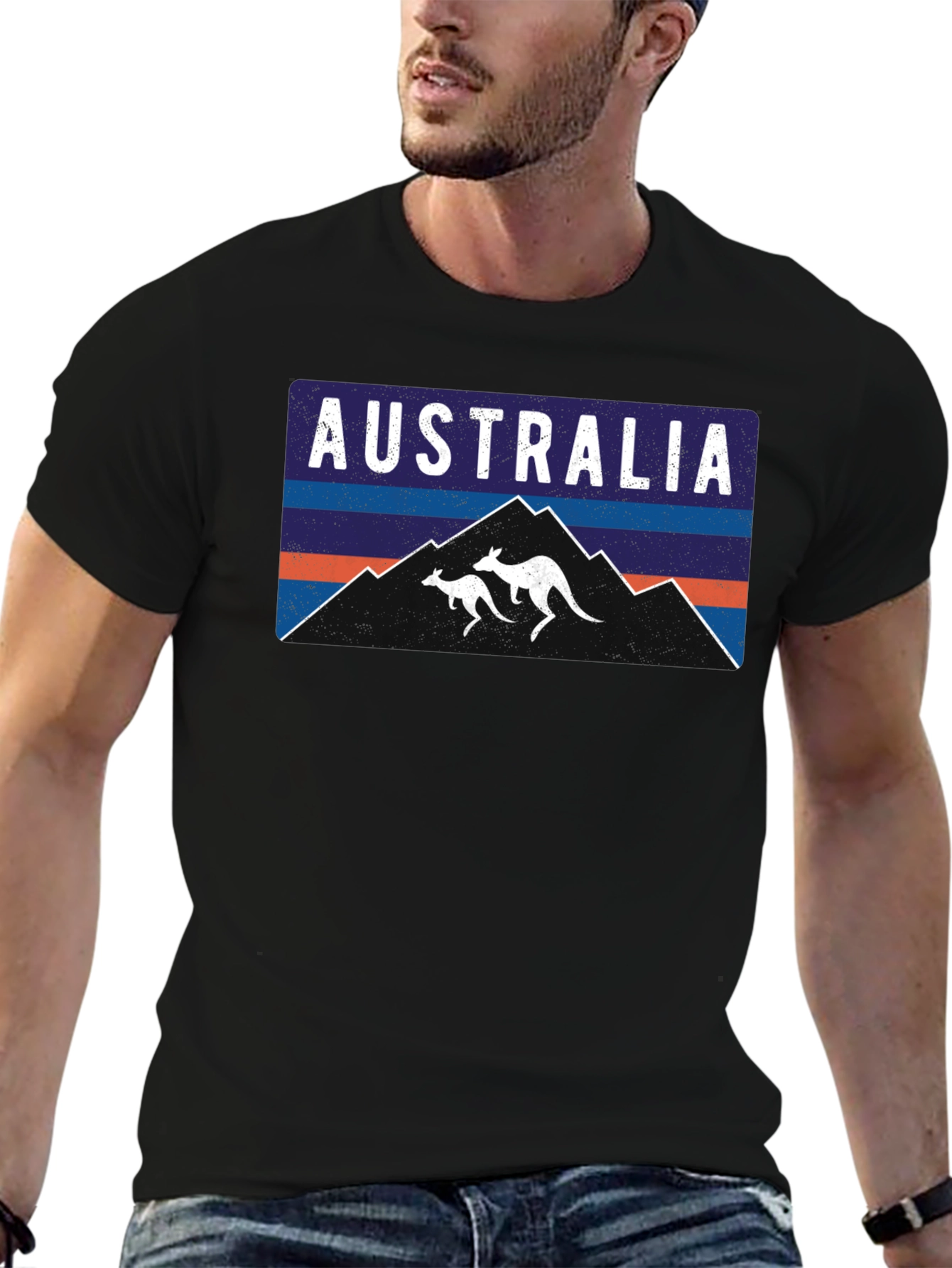 Australia Kangaroo Mountain Graphic Tee - Black