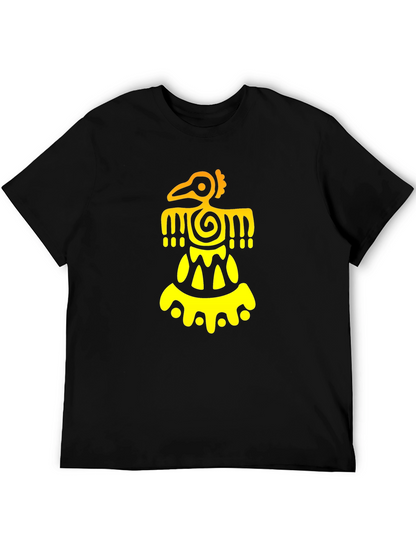 Aztec Bird Graphic Tee - Black Cotton Blend T-Shirt