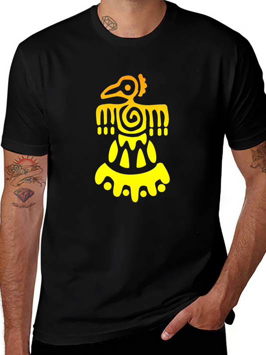 Aztec Bird Graphic Tee - Black Cotton Blend T-Shirt