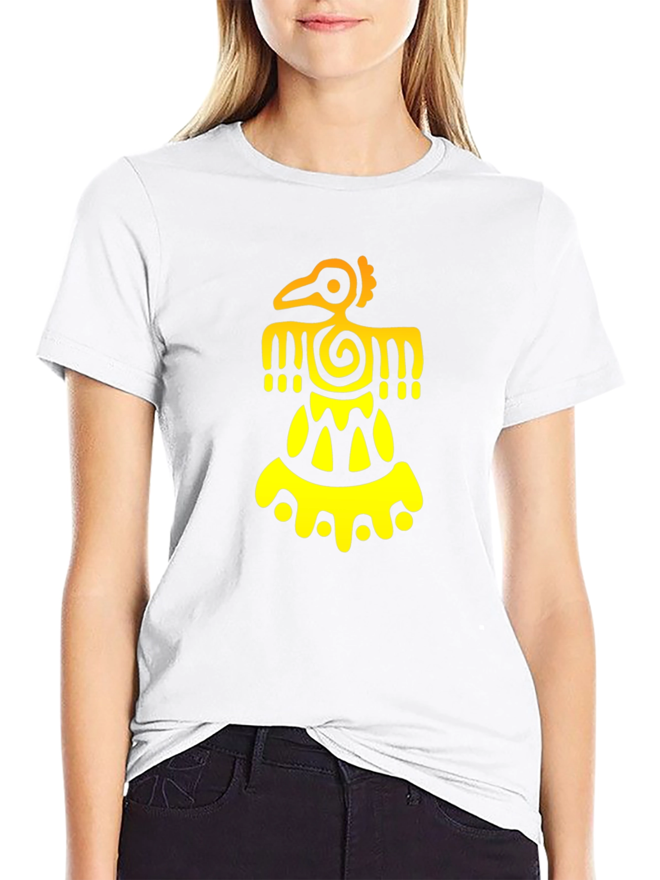 Aztec Bird Graphic Tee - Black Cotton Blend T-Shirt
