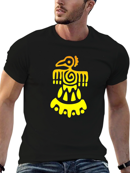 Aztec Bird Graphic Tee - Black Cotton Blend T-Shirt