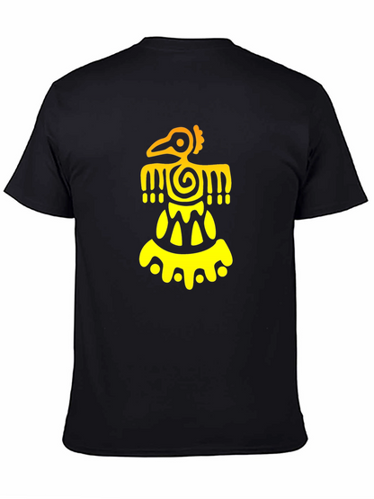 Aztec Bird Graphic Tee - Black Cotton Blend T-Shirt
