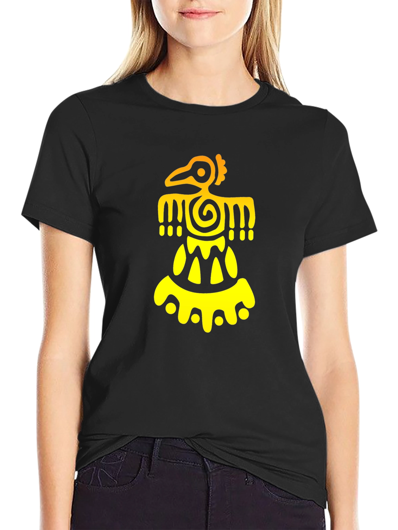 Aztec Bird Graphic Tee - Black Cotton Blend T-Shirt