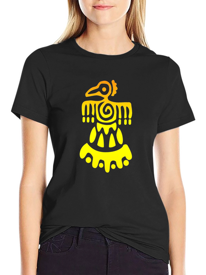 Aztec Bird Graphic Tee - Black Cotton Blend T-Shirt