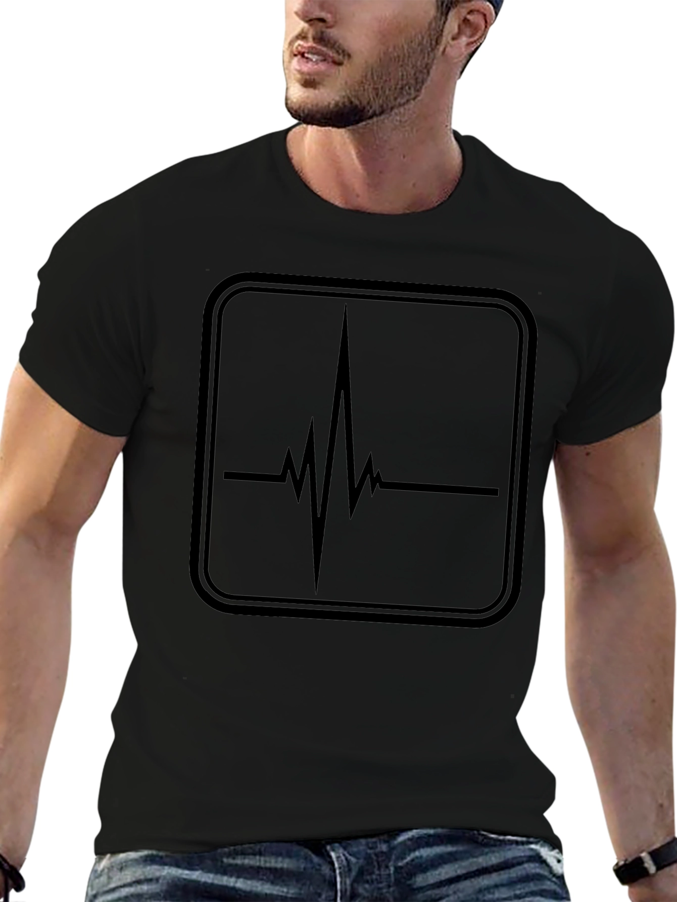 Heartbeat Graphic Tee - Black Cotton T-Shirt