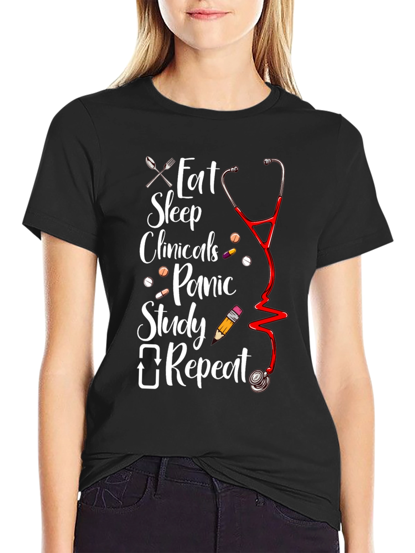 Eat Sleep Clinicals Repeat T-Shirt - Nursing Student