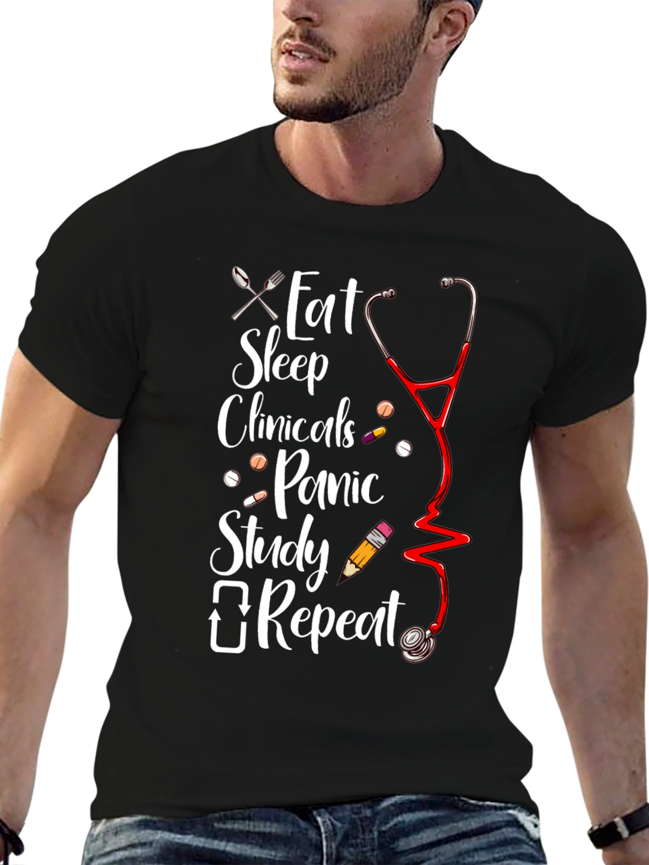 Eat Sleep Clinicals Repeat T-Shirt - Nursing Student