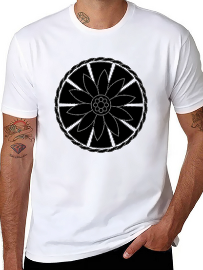 Black T-Shirt with Flower Mandala Design