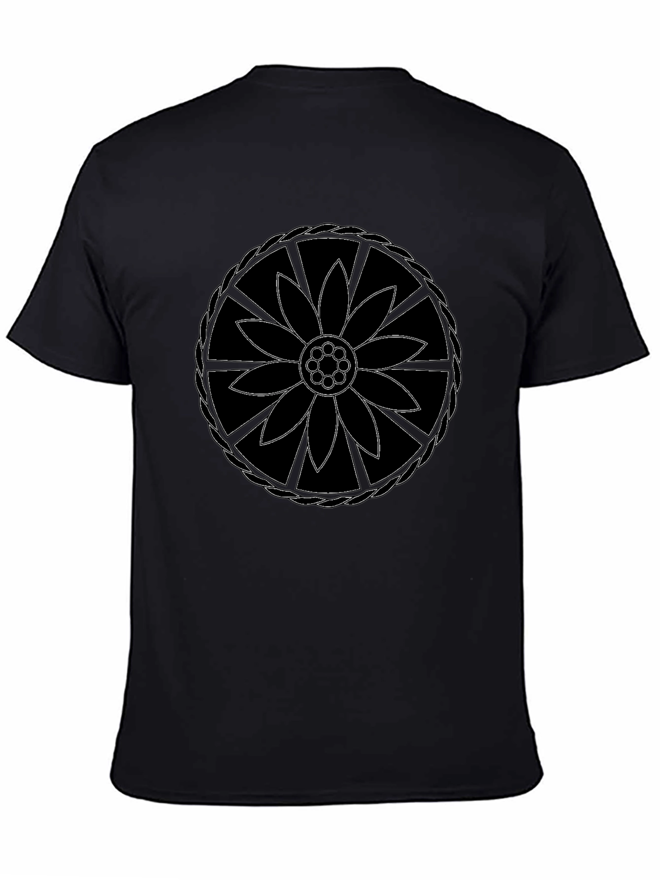 Black T-Shirt with Flower Mandala Design