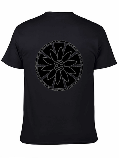 Black T-Shirt with Flower Mandala Design