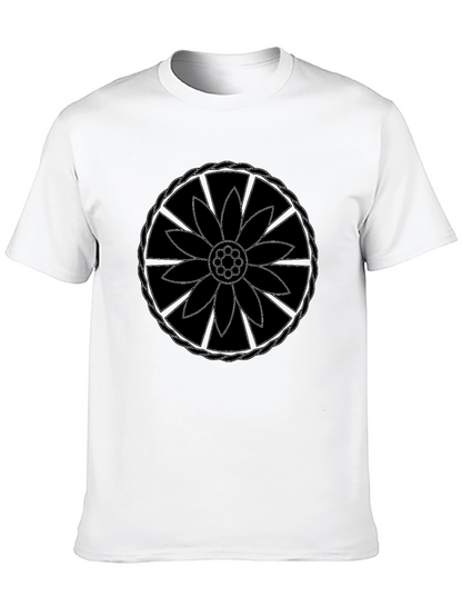 Black T-Shirt with Flower Mandala Design