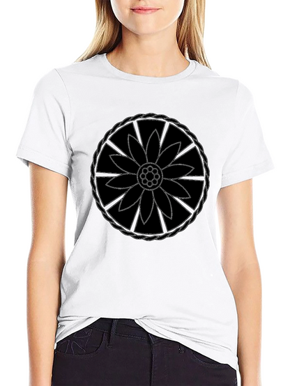 Black T-Shirt with Flower Mandala Design