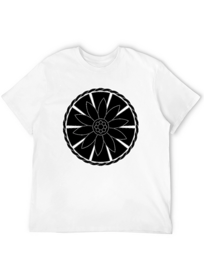 Black T-Shirt with Flower Mandala Design