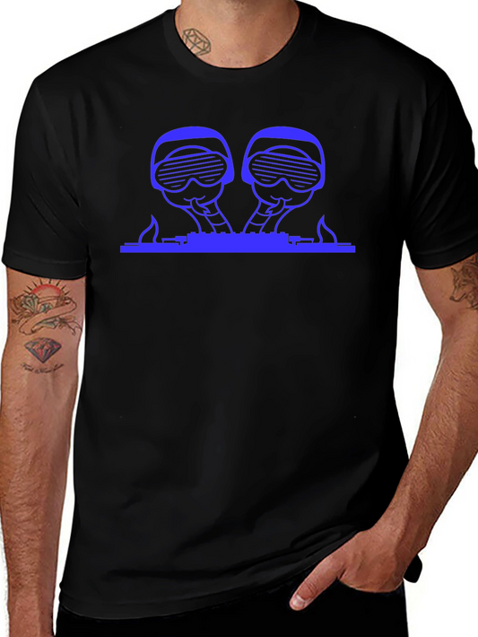 Blue Graphic DJ T-Shirt - Black Crew Neck Tee