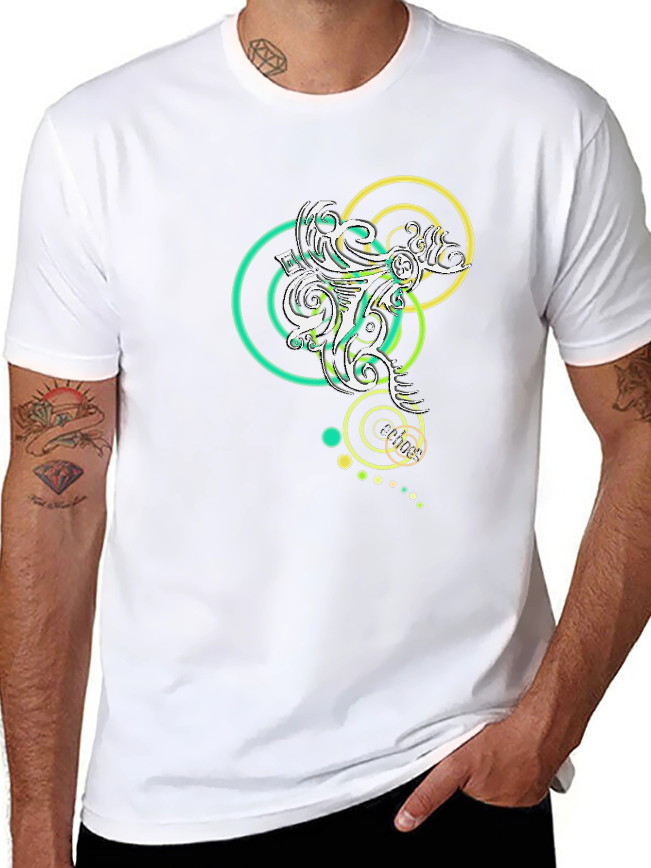 Abstract Circle Design Black T-Shirt
