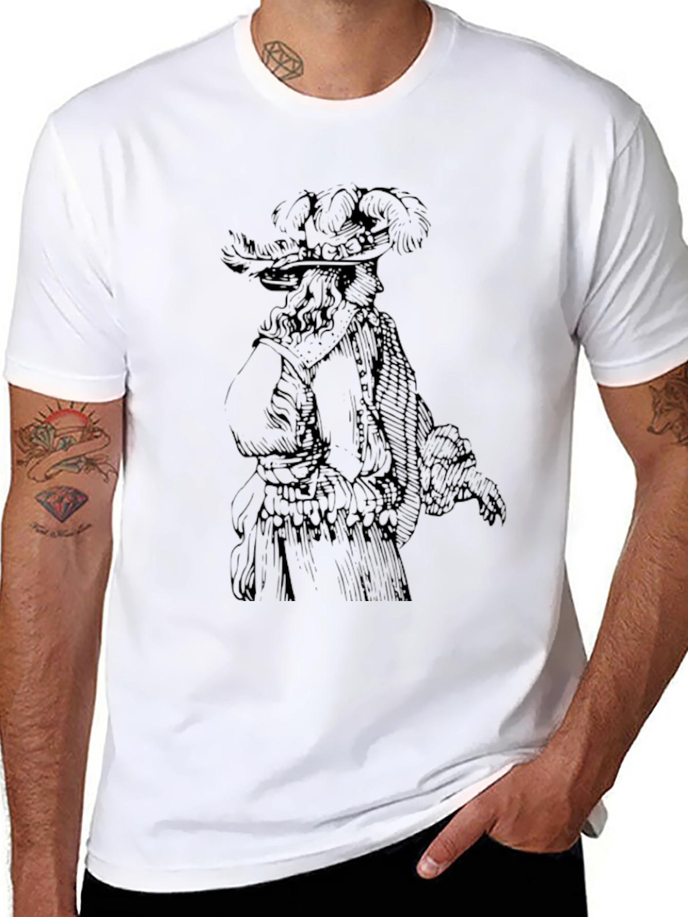 Feathered Hat Gentleman Graphic Tee - Black