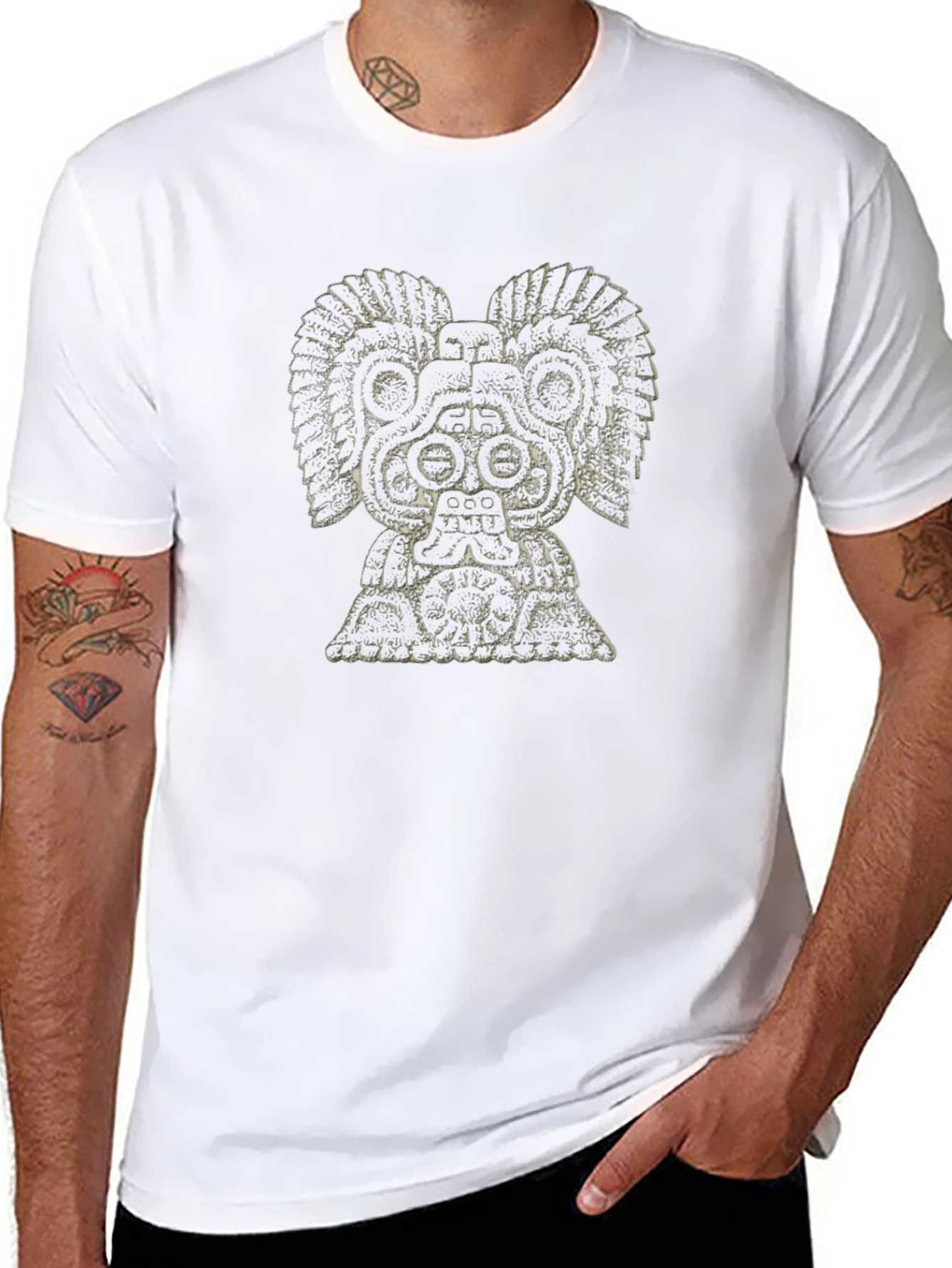 Aztec God Graphic Tee - Black Cotton T-Shirt