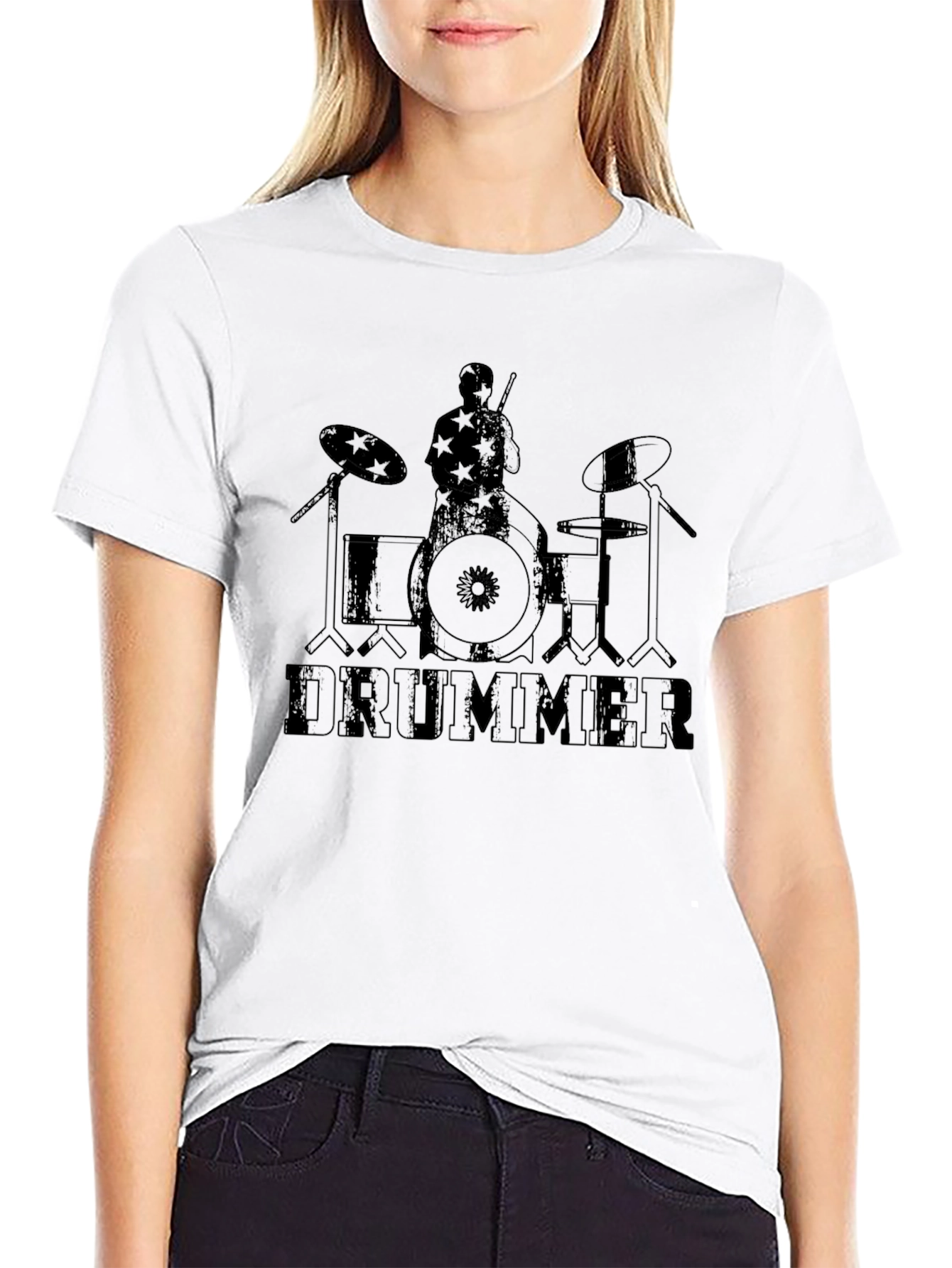 Drummer Graphic Print Black T-Shirt