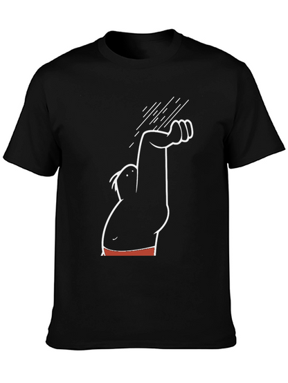 Humorous Cartoon Character Graphic Tee - Black