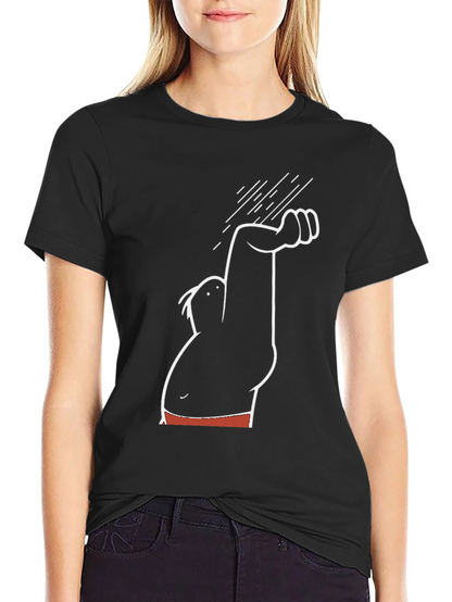 Humorous Cartoon Character Graphic Tee - Black