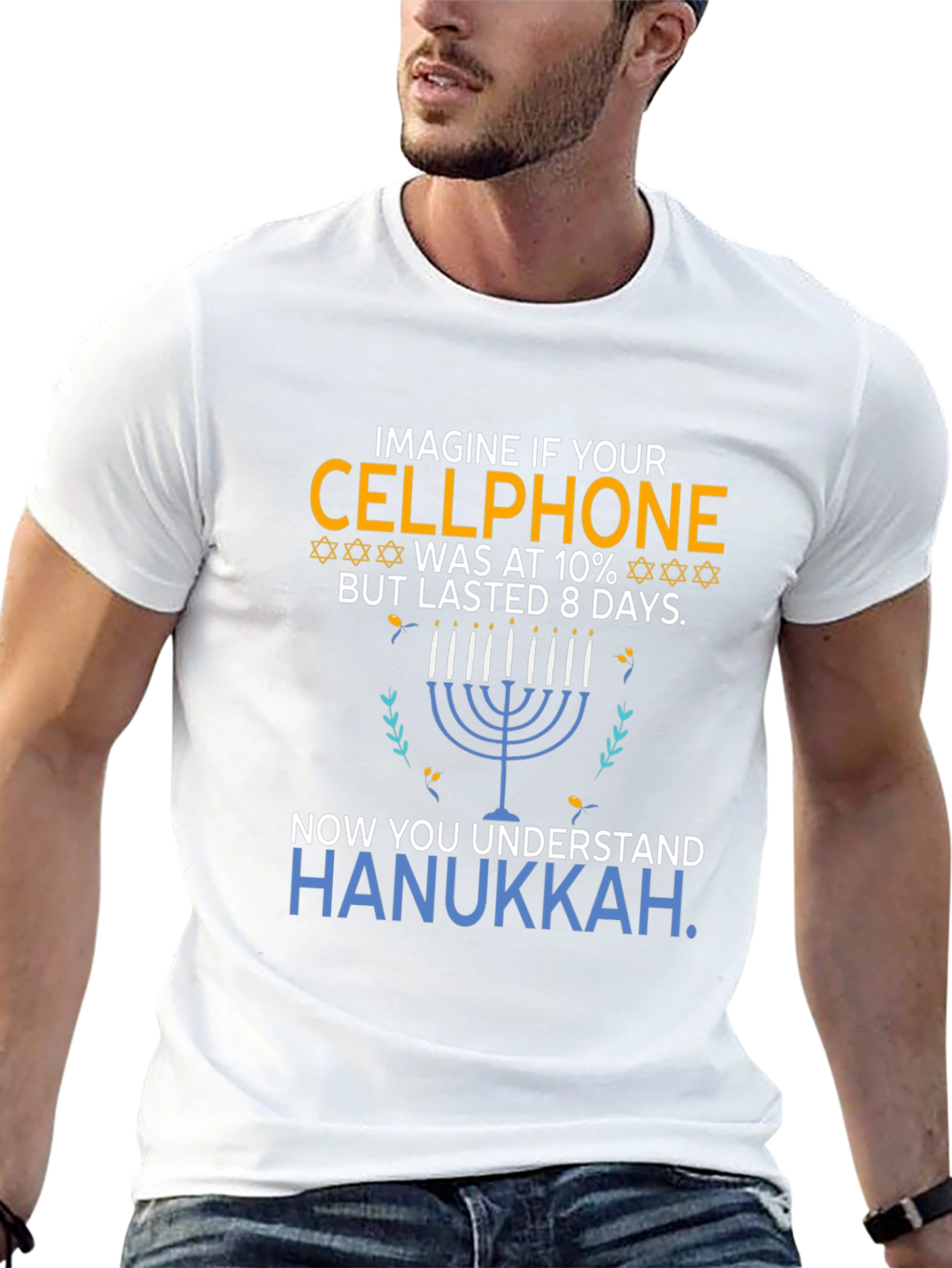 Hanukkah Cellphone T-Shirt Funny Jewish Holiday Tee