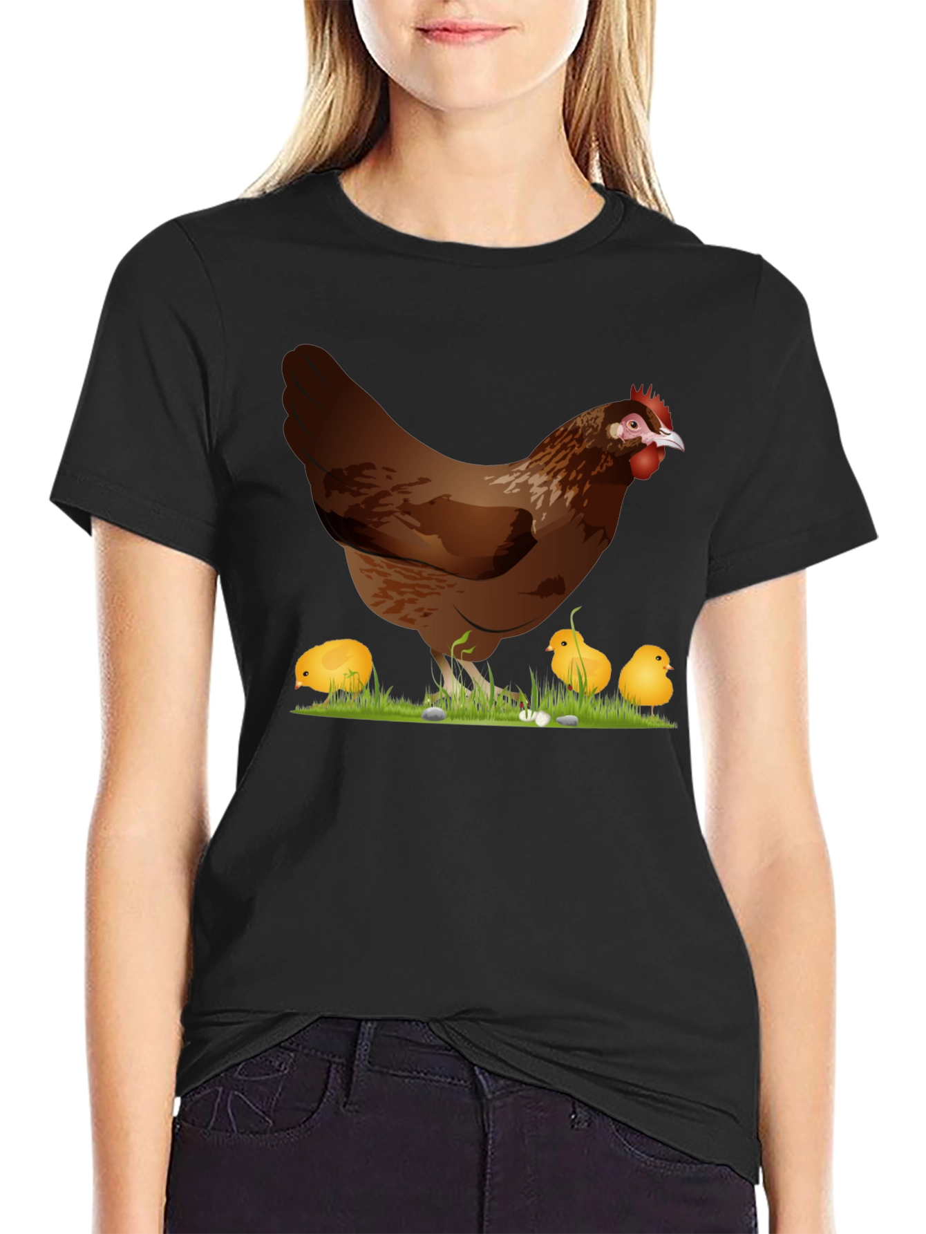 Chicken and Chicks Graphic T-Shirt - Black