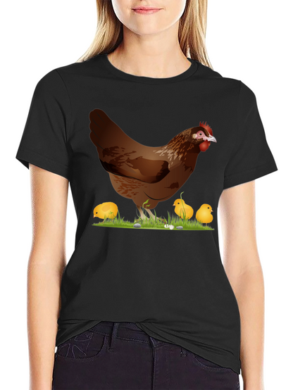 Chicken and Chicks Graphic T-Shirt - Black