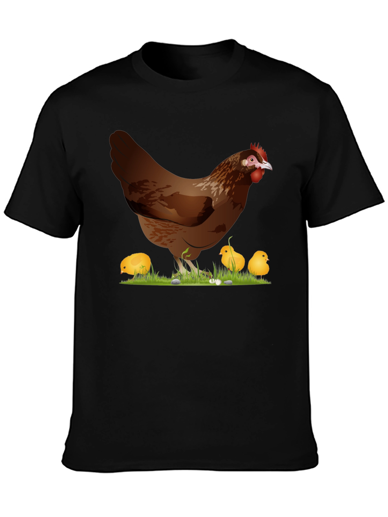 Chicken and Chicks Graphic T-Shirt - Black