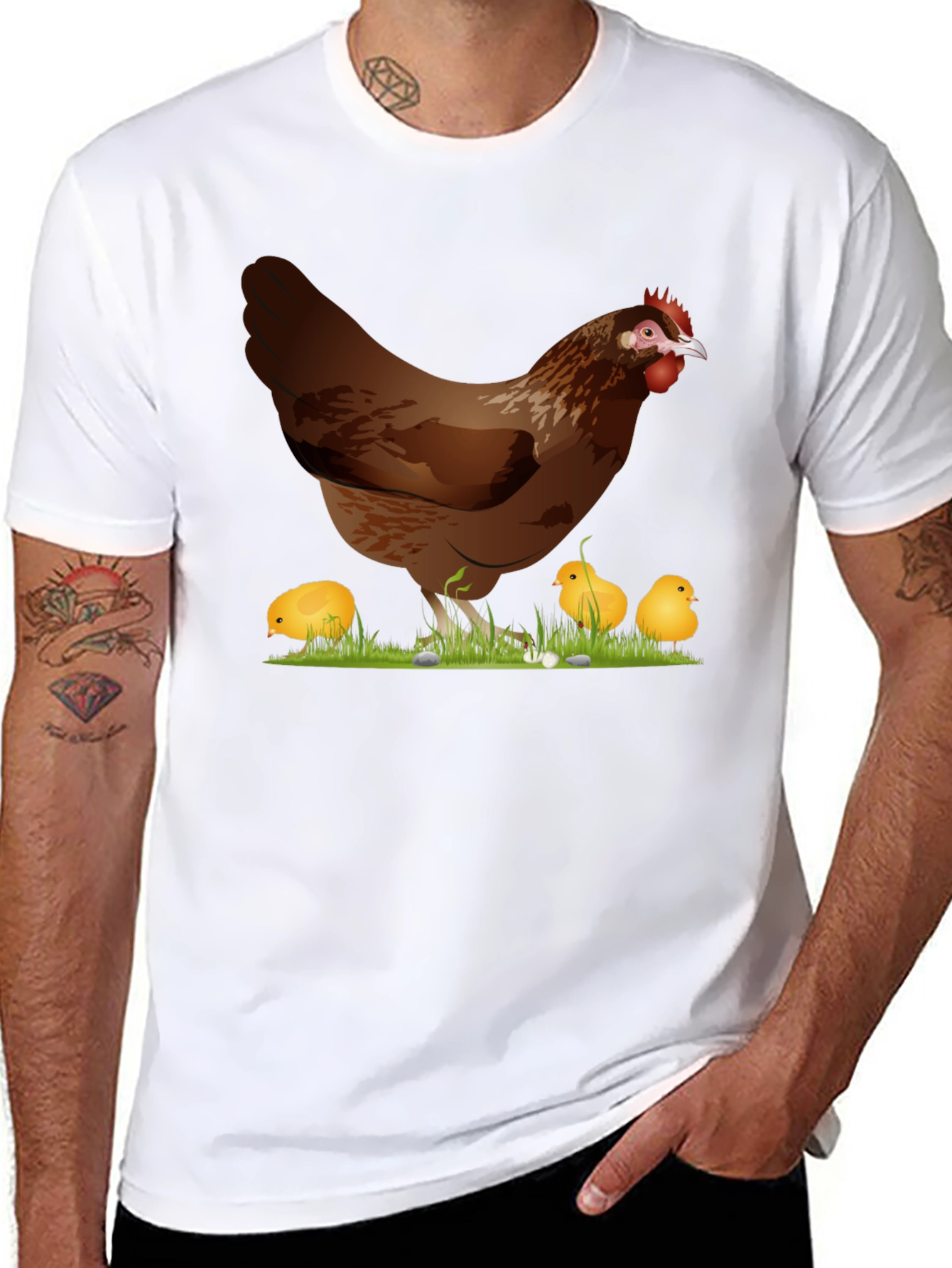 Chicken and Chicks Graphic T-Shirt - Black