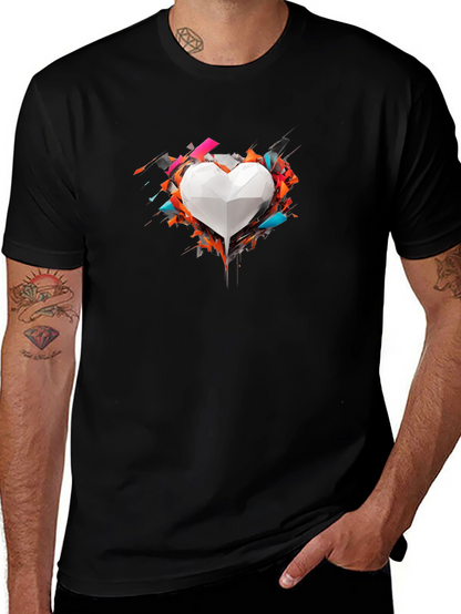 Geometric Heart Graphic Tee - Modern Art Shirt