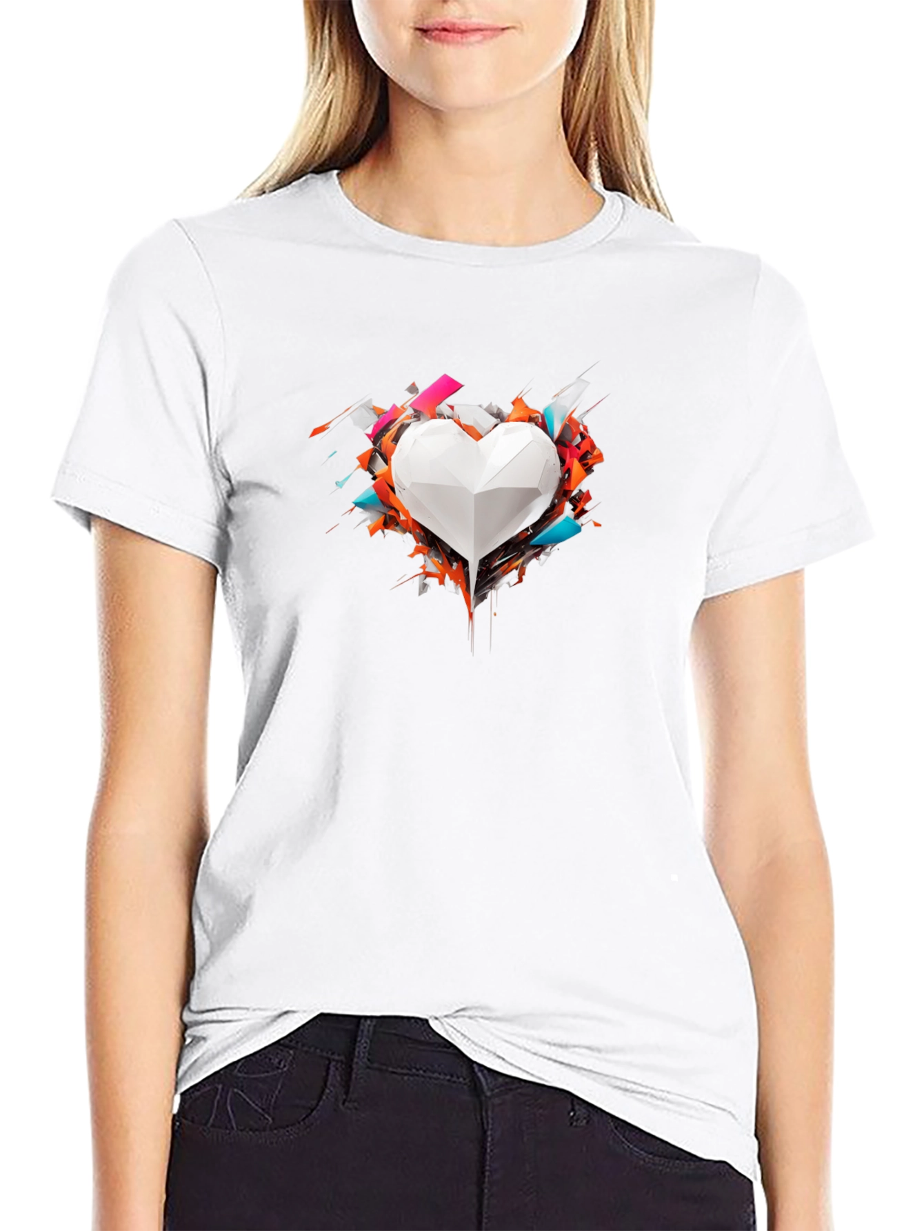 Geometric Heart Graphic Tee - Modern Art Shirt