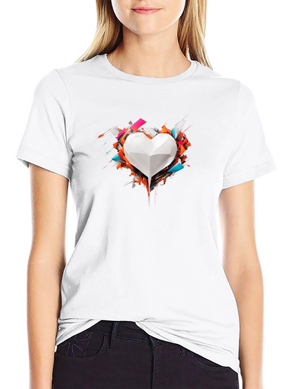 Geometric Heart Graphic Tee - Modern Art Shirt