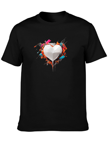 Geometric Heart Graphic Tee - Modern Art Shirt