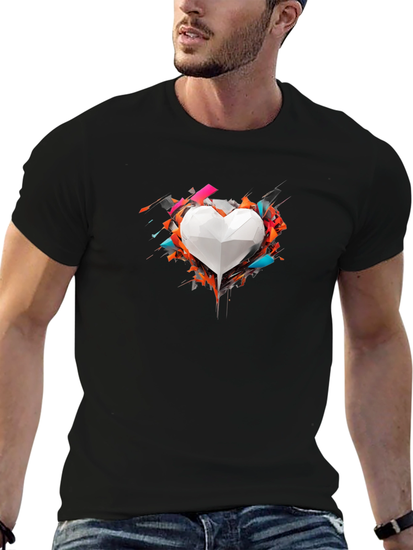 Geometric Heart Graphic Tee - Modern Art Shirt