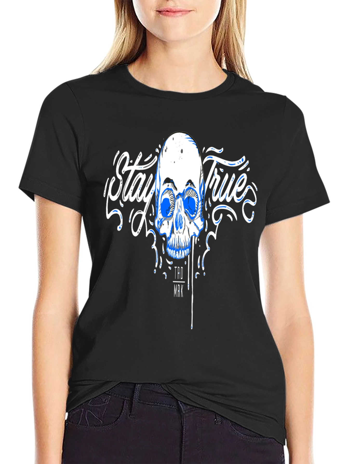 Stay True Skull Graphic Tee - Black