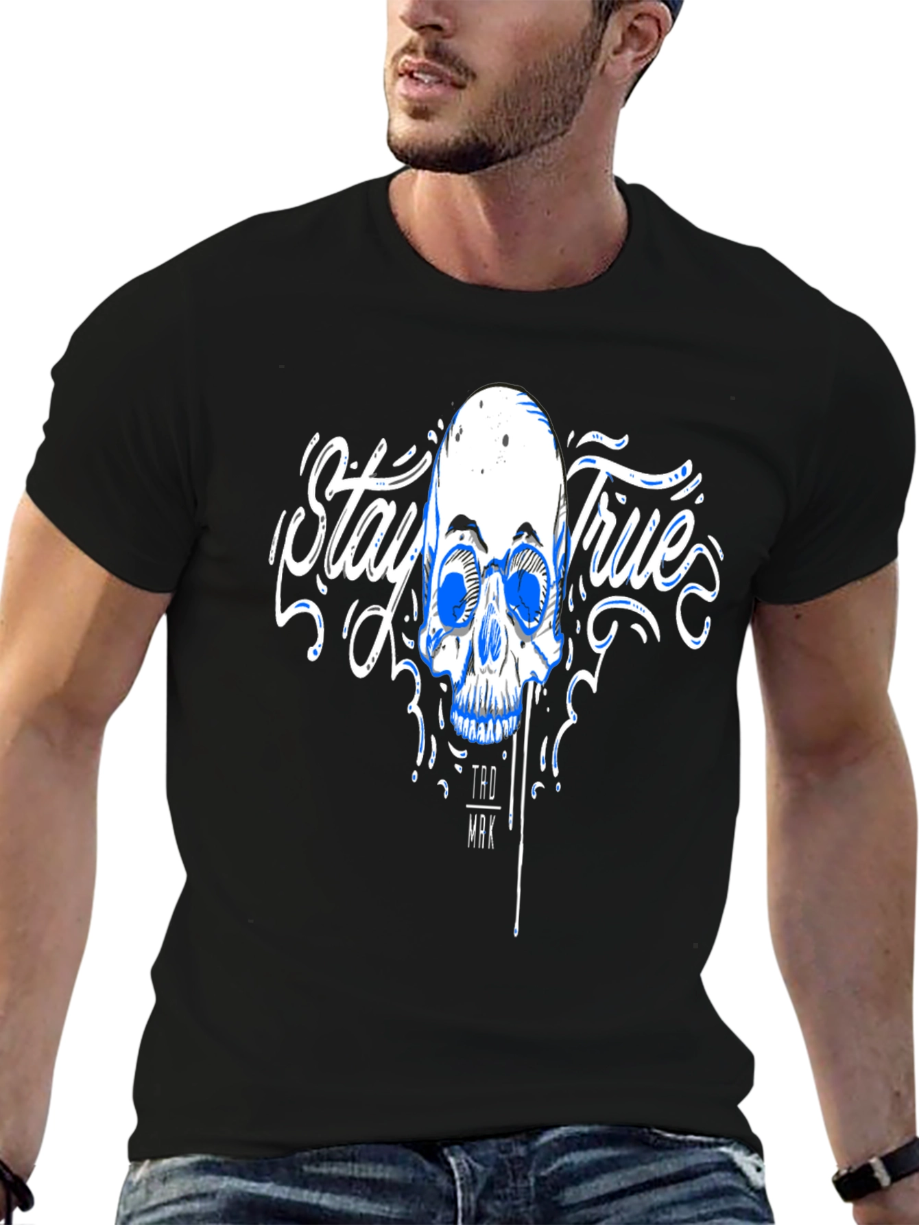 Stay True Skull Graphic Tee - Black