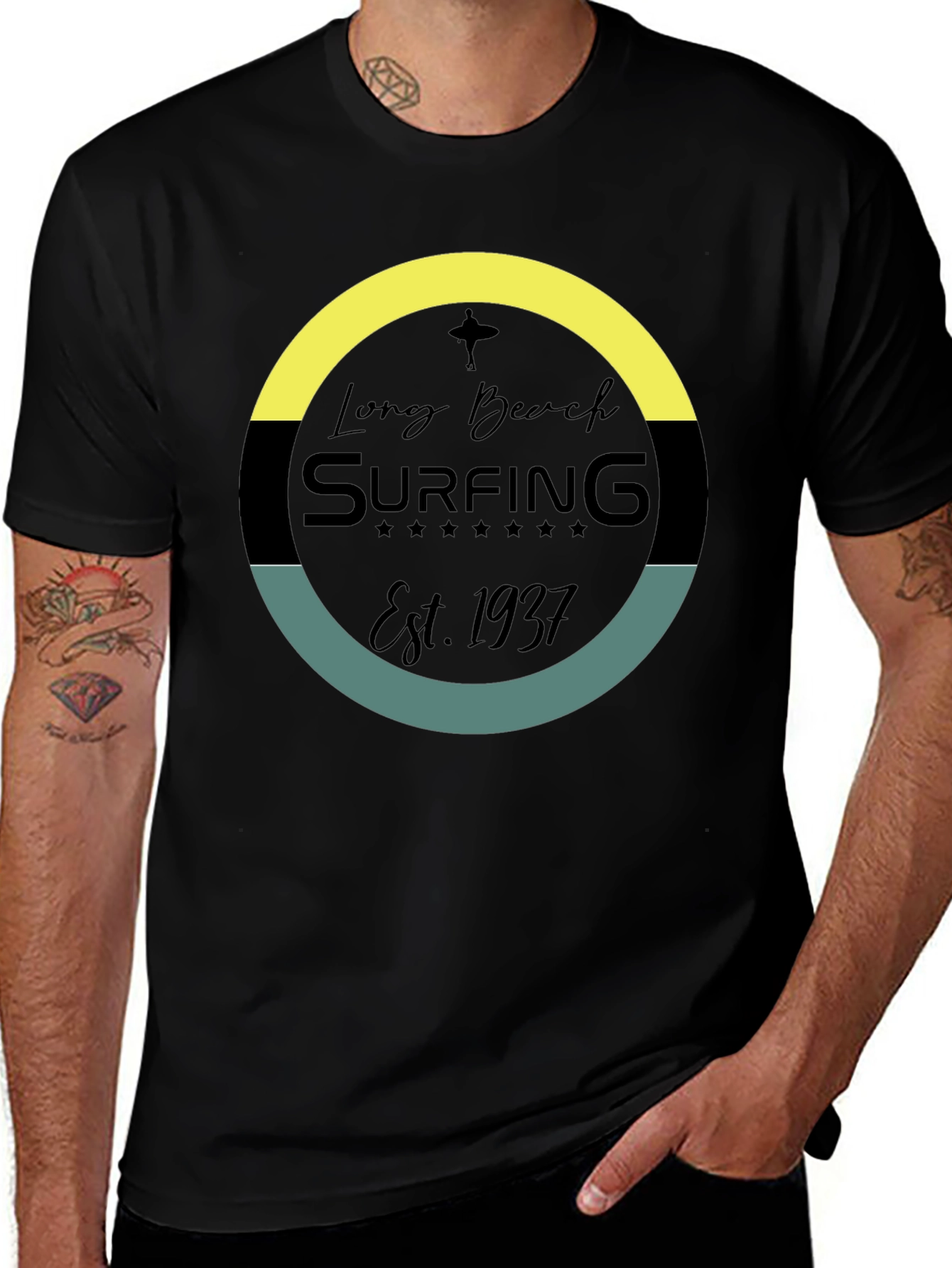 Long Beach Surfing Est. 1937 Black T-Shirt