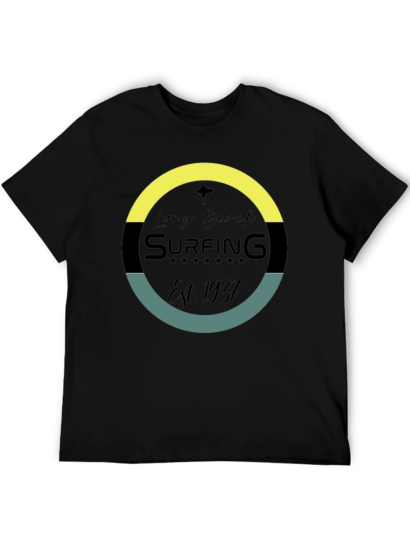 Long Beach Surfing Est. 1937 Black T-Shirt