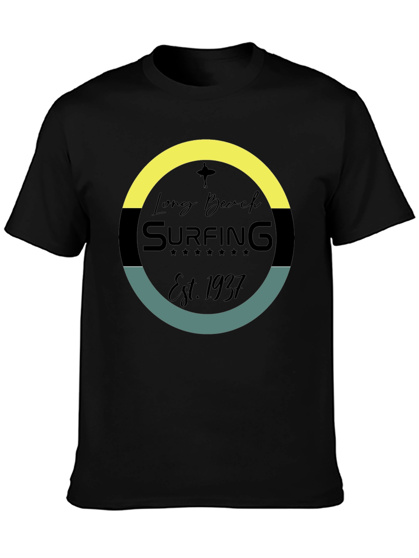Long Beach Surfing Est. 1937 Black T-Shirt