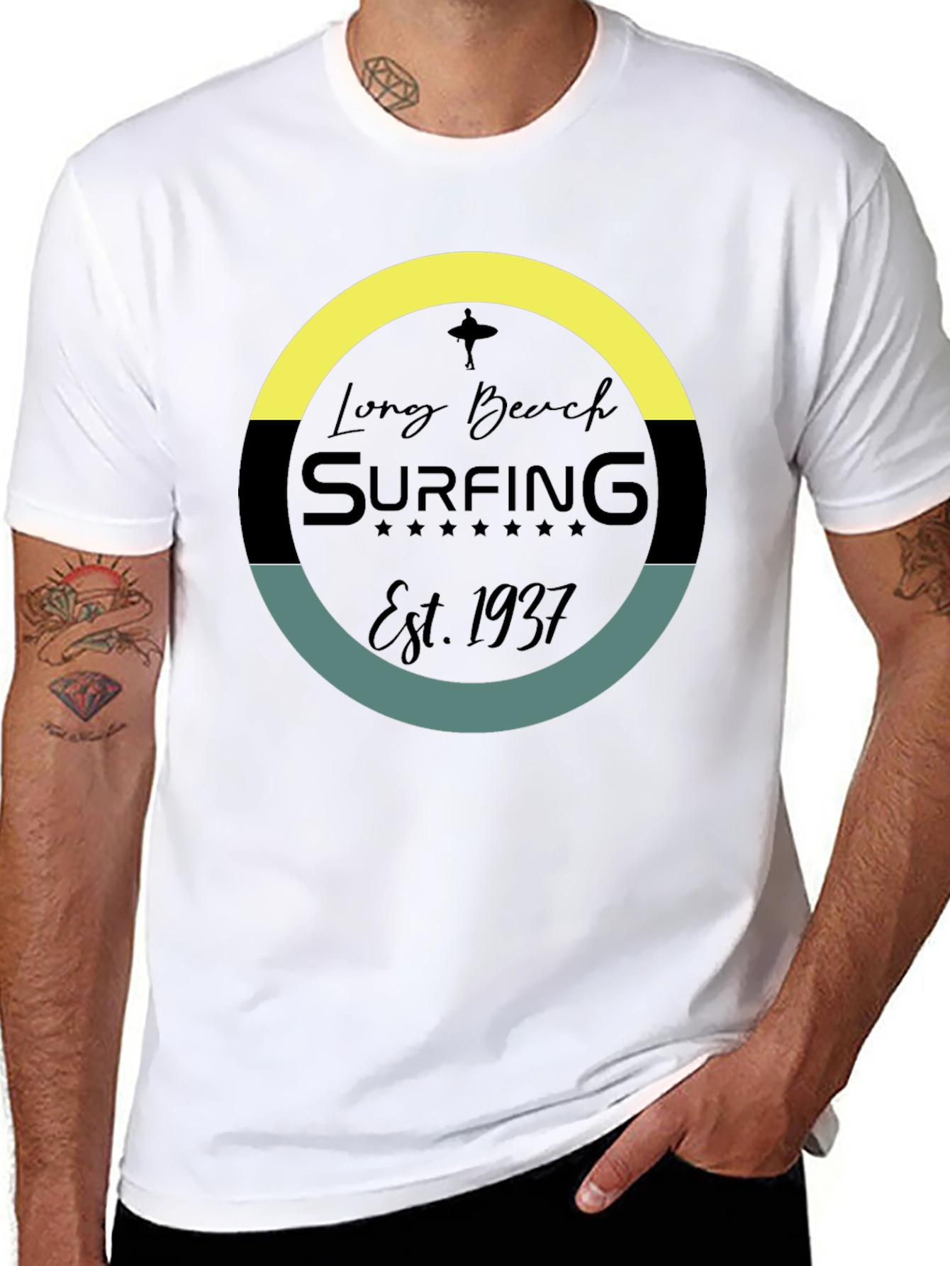 Long Beach Surfing Est. 1937 Black T-Shirt