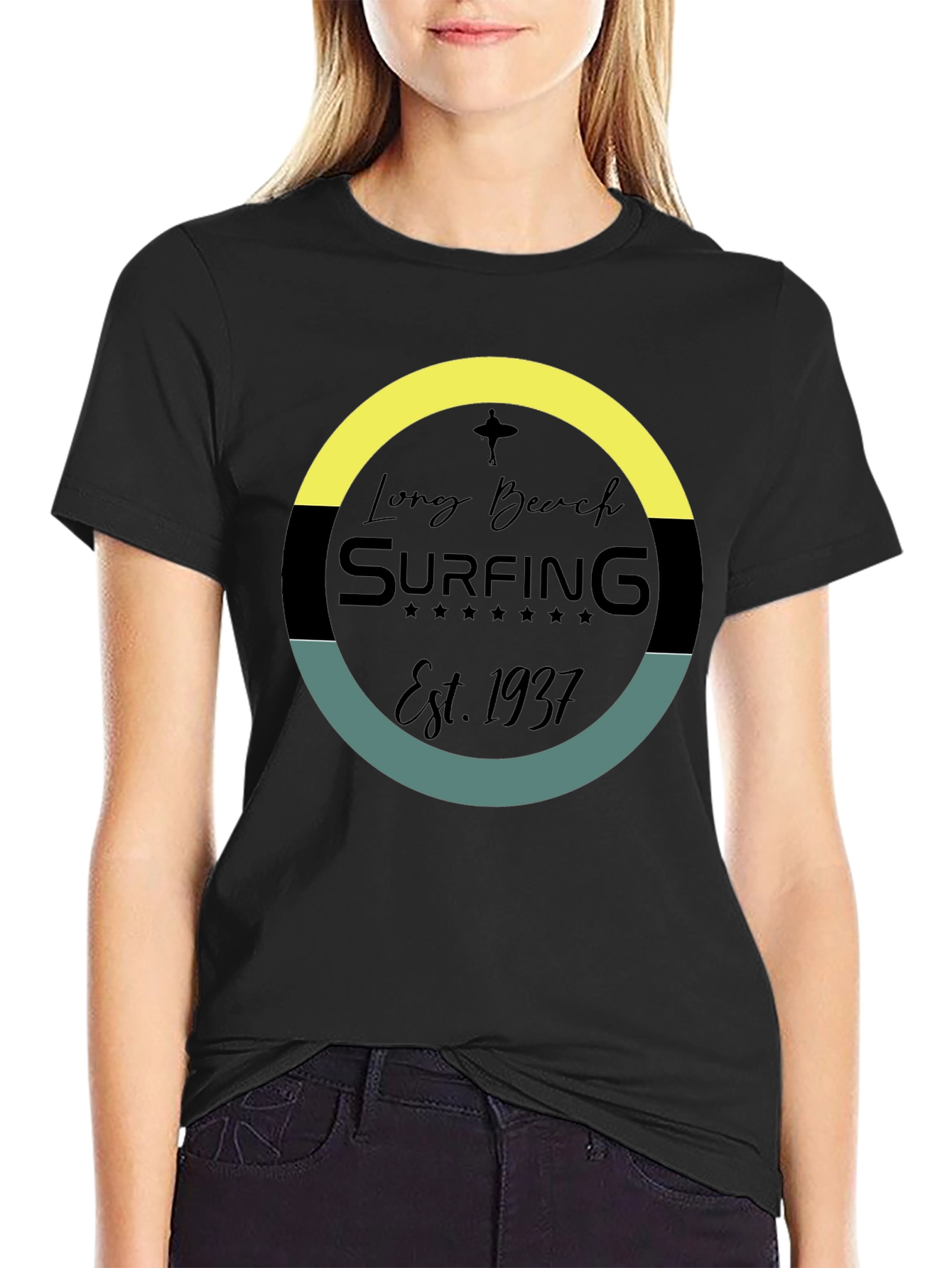 Long Beach Surfing Est. 1937 Black T-Shirt