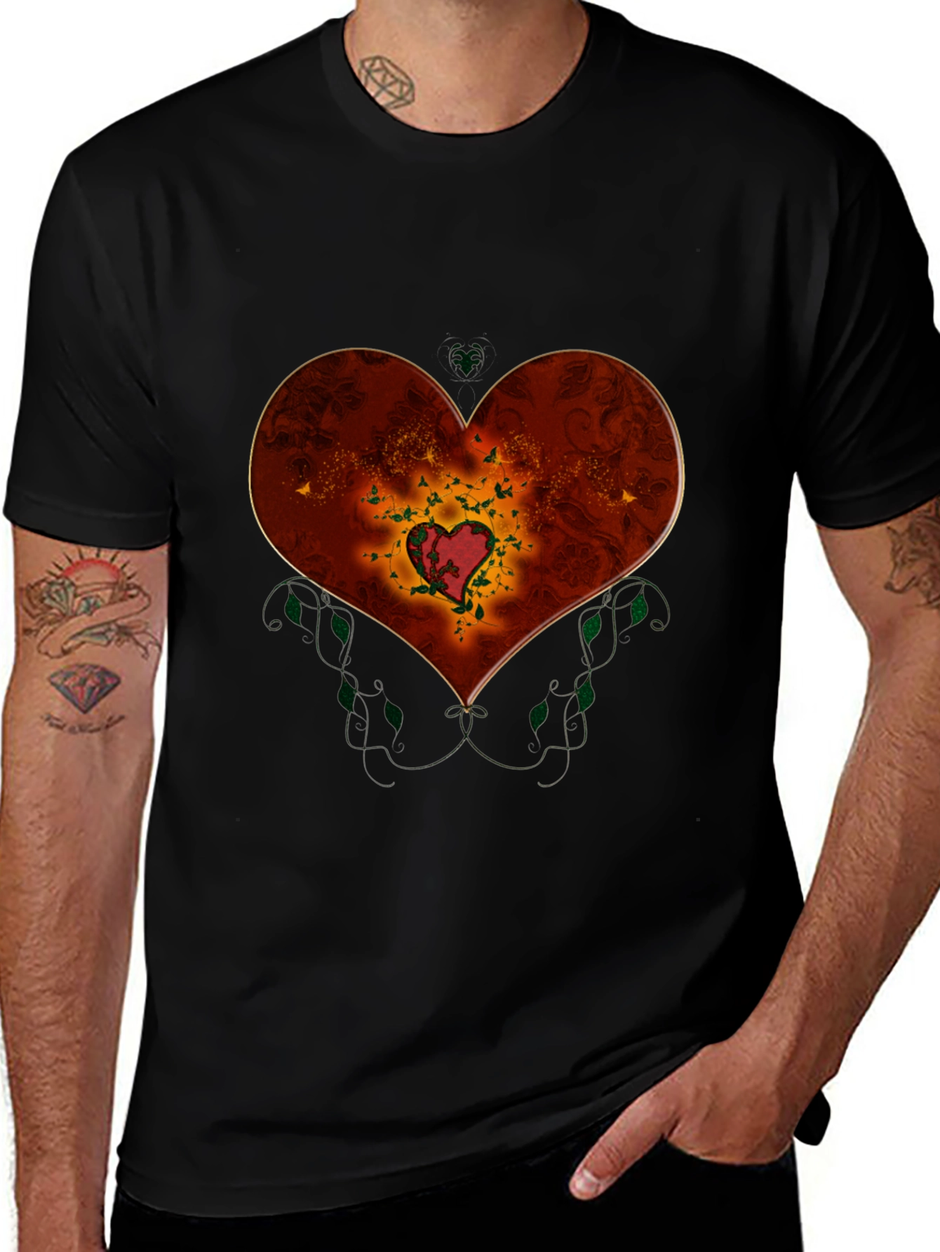 Heart Design Black T-Shirt